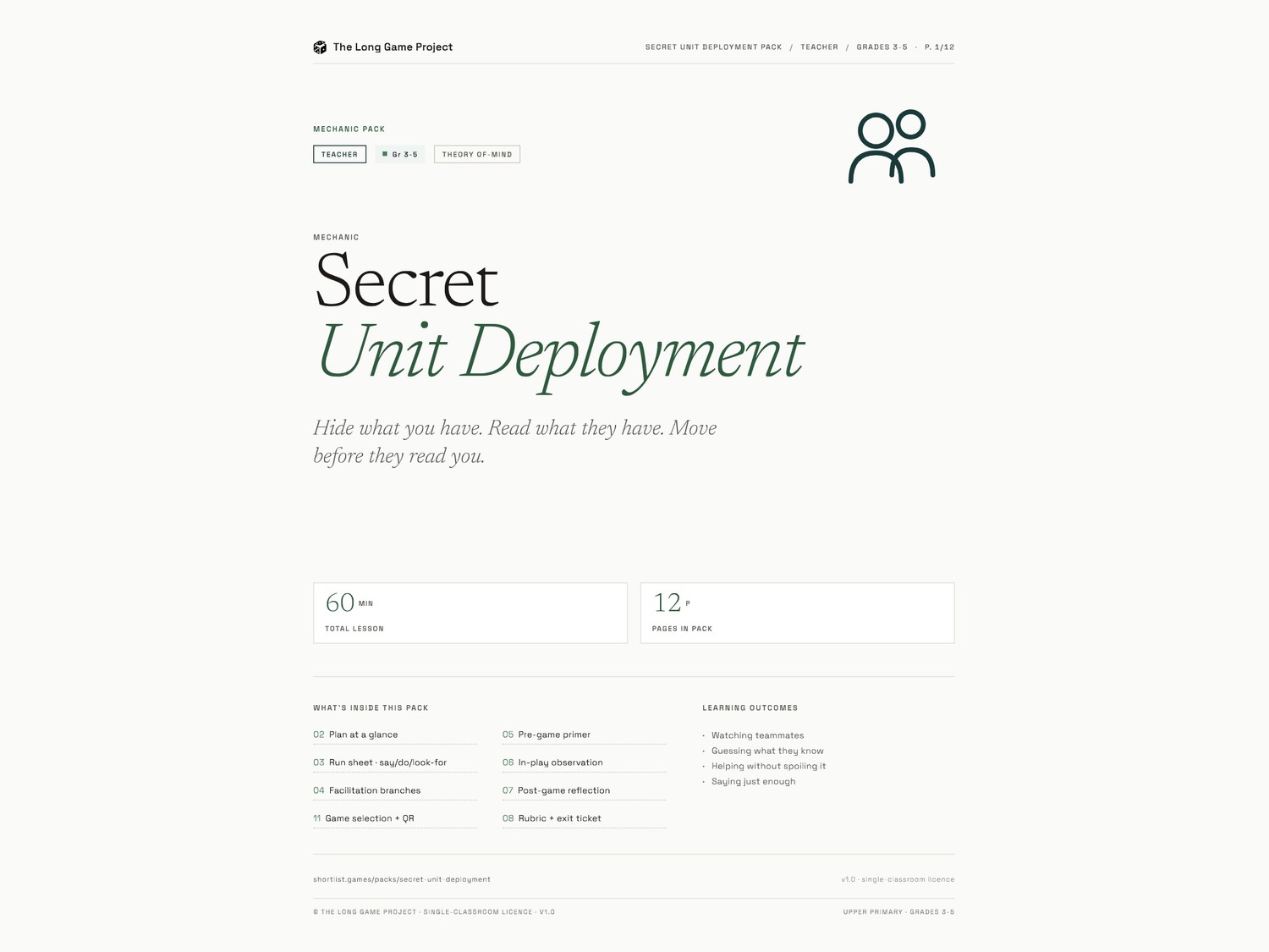 Page one preview - Upper primary